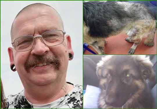 Dog abuser Nigel Streater from Clevedon, North Somerset, UK, and his neglected German Shepherd Kai