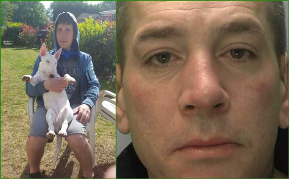 Dog beater Paul Fowler from Matson, Gloucestershire, UK and victim of his abuse, Jawzie 