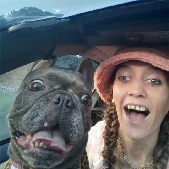 Vikki Hoyland with Bella, one of the three dogs she left starving in squalor